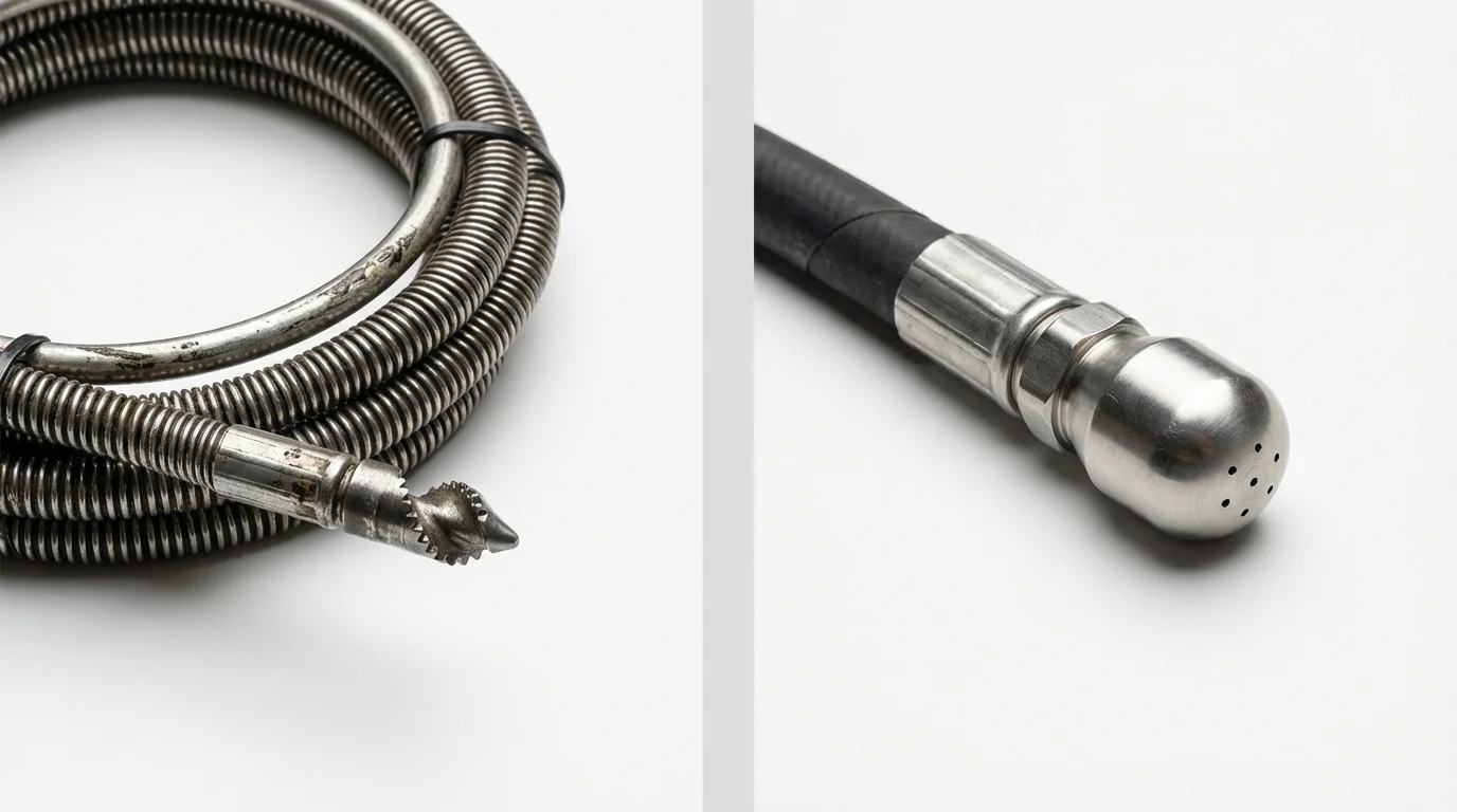 Drain snake cable and hydro jetting nozzle used for drain cleaning in Manhattan Beach, CA