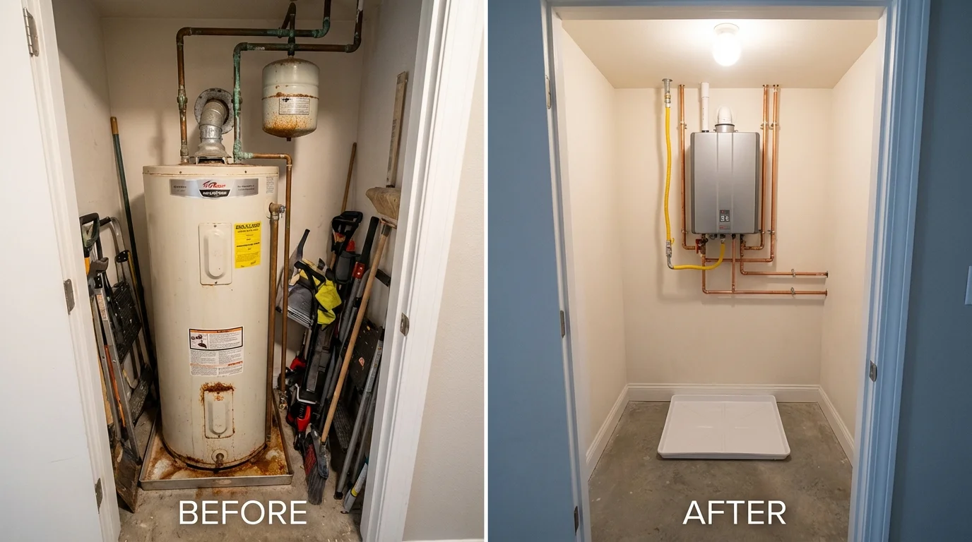 Tank water heater versus wall-mounted tankless unit comparison for Manhattan Beach, CA homeowners