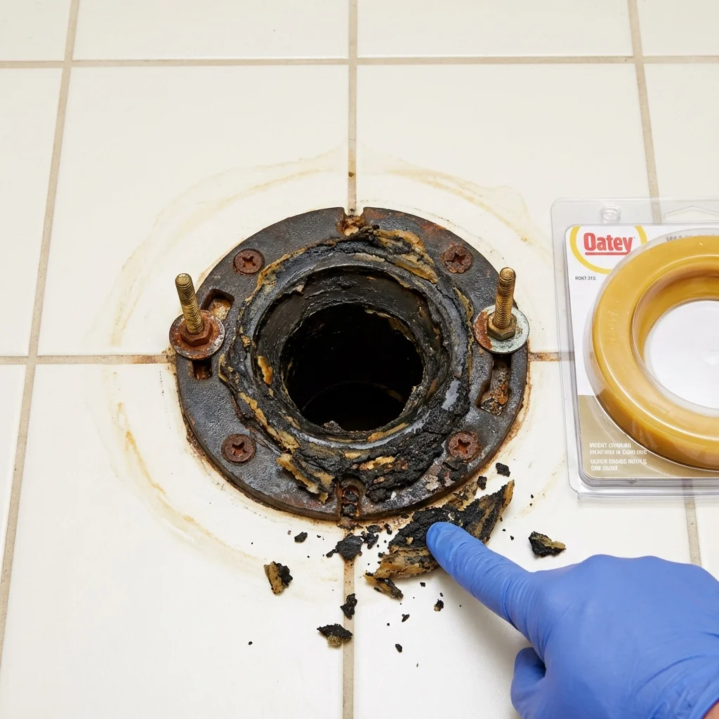 Failed wax ring showing water seepage at the base of a toilet in a Manhattan Beach, CA home