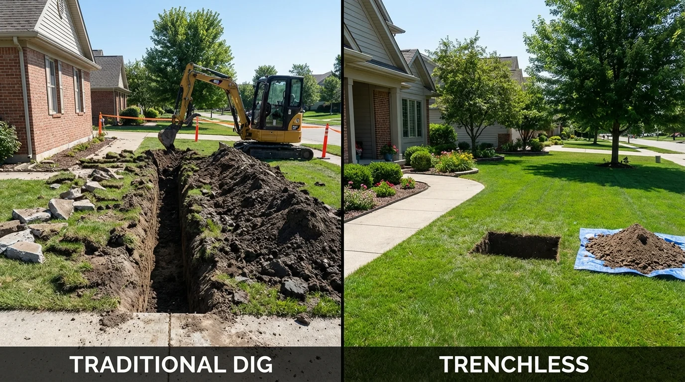 Trenchless sewer repair with minimal yard damage versus traditional excavation in Manhattan Beach, CA